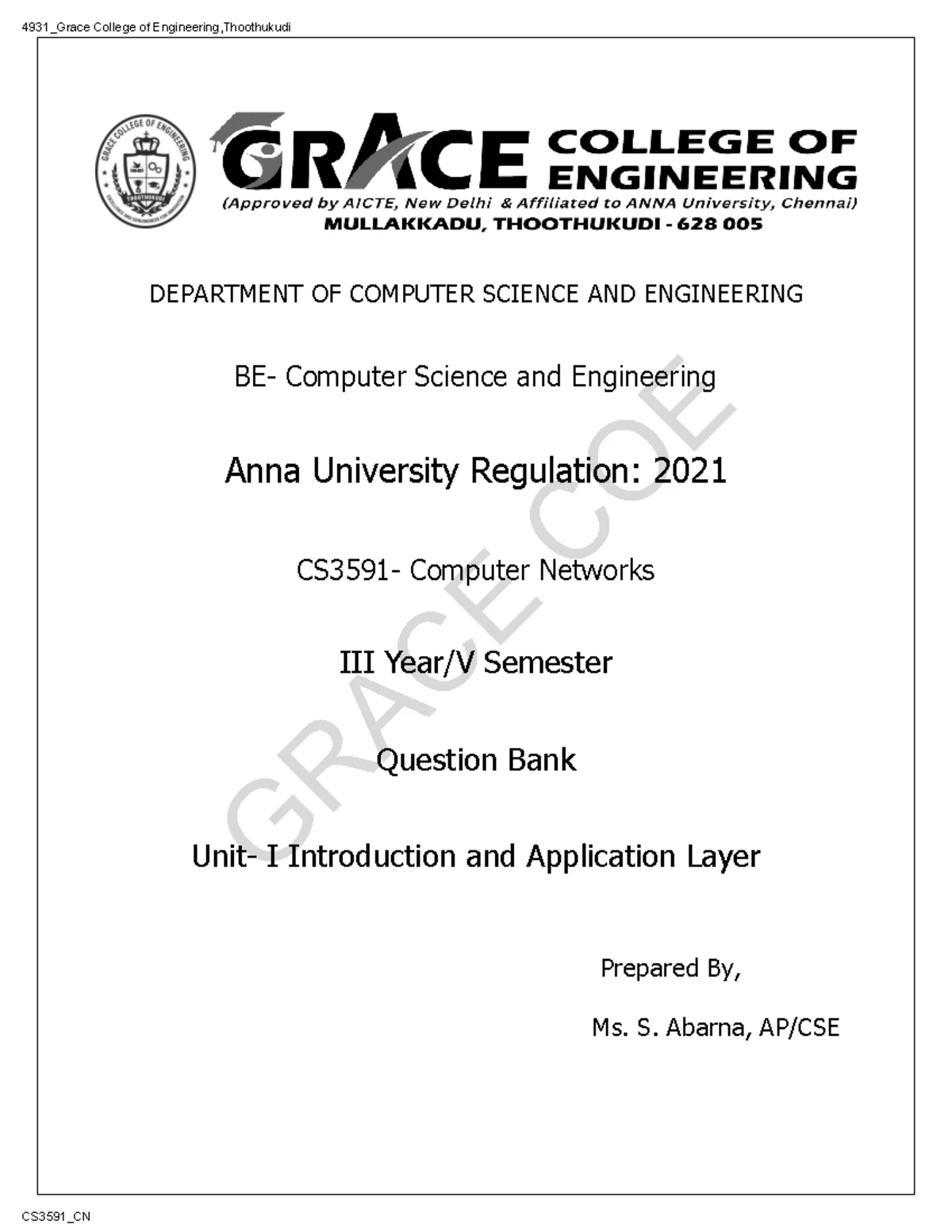 CS8591 Computer Networks Unit 2: Transport Layer Overview and Protocols ...