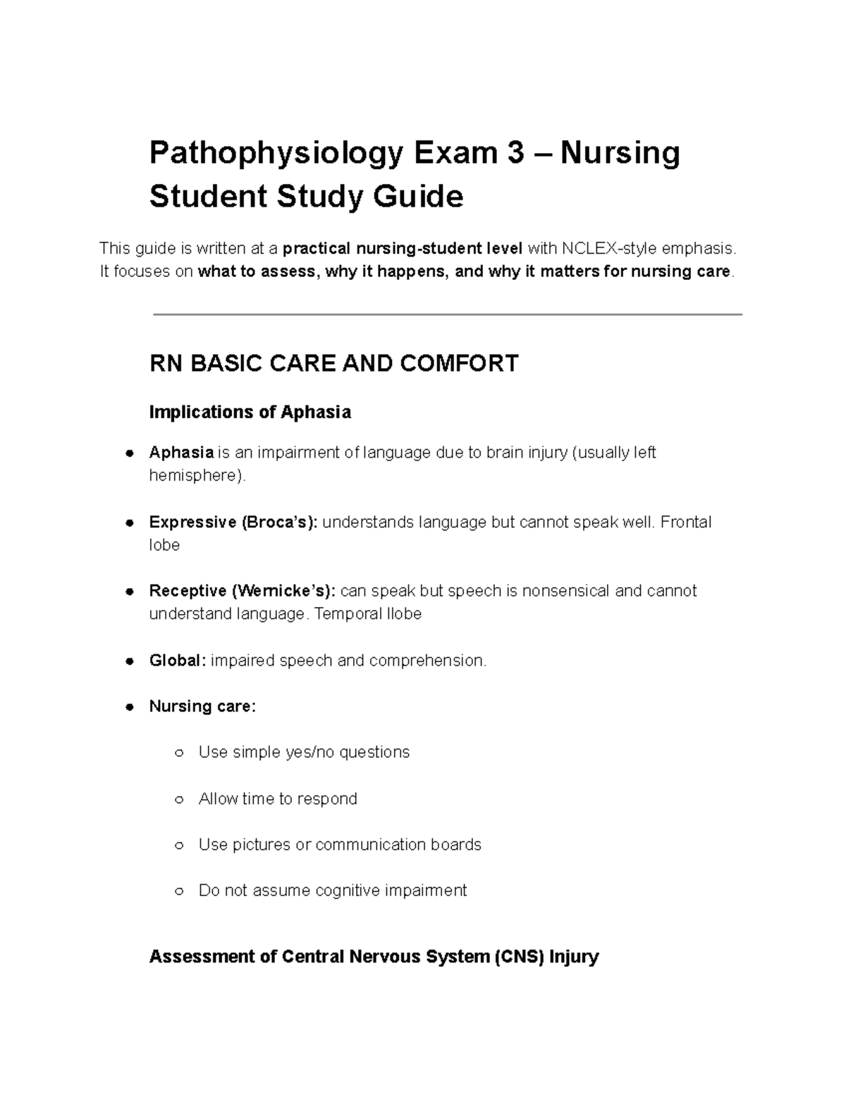 Pathophysiology Exam 3 Study Guide for Nursing Students - Studocu