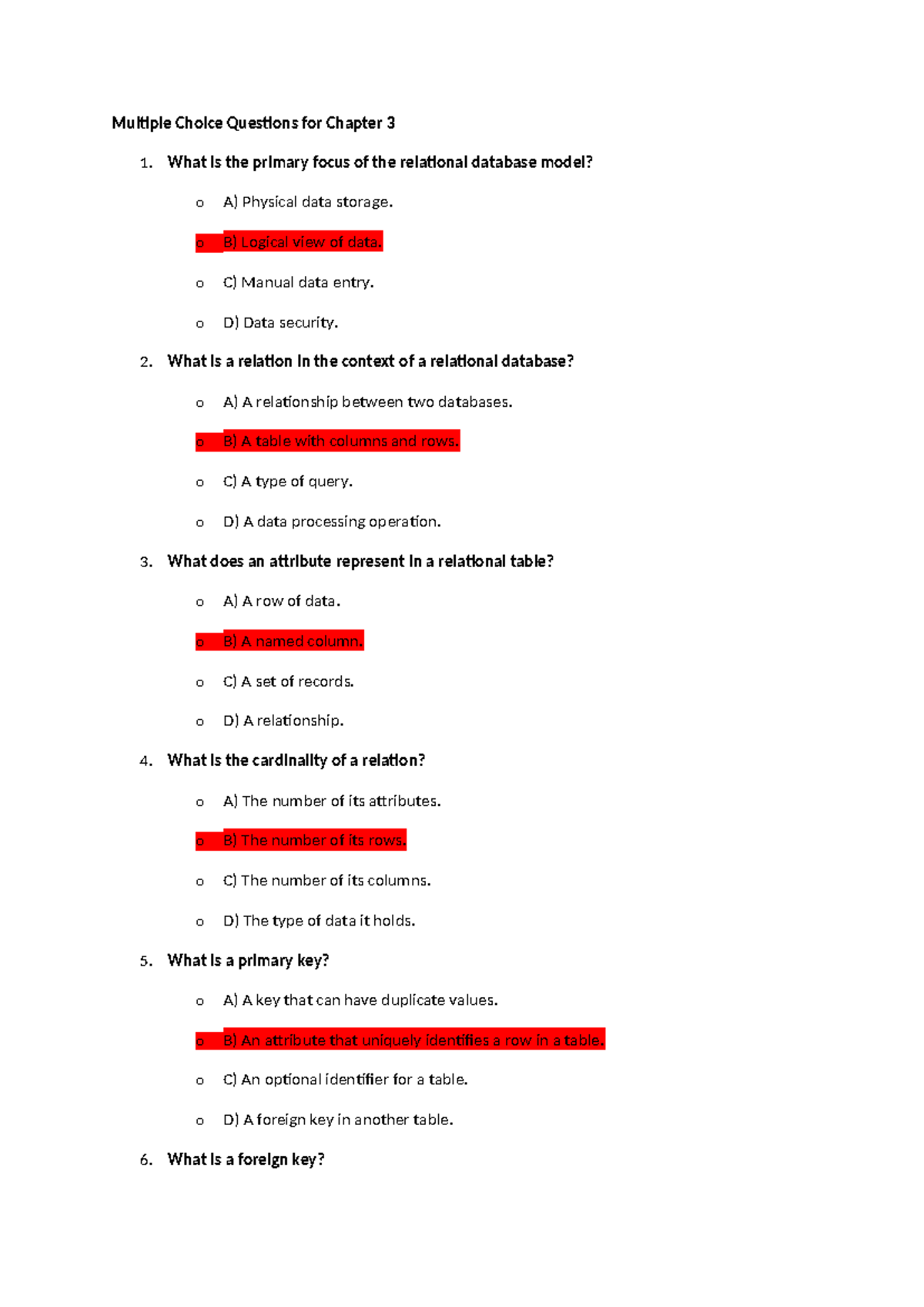 Chapter 3 MCQ for Database Concepts (DB101) - Studocu