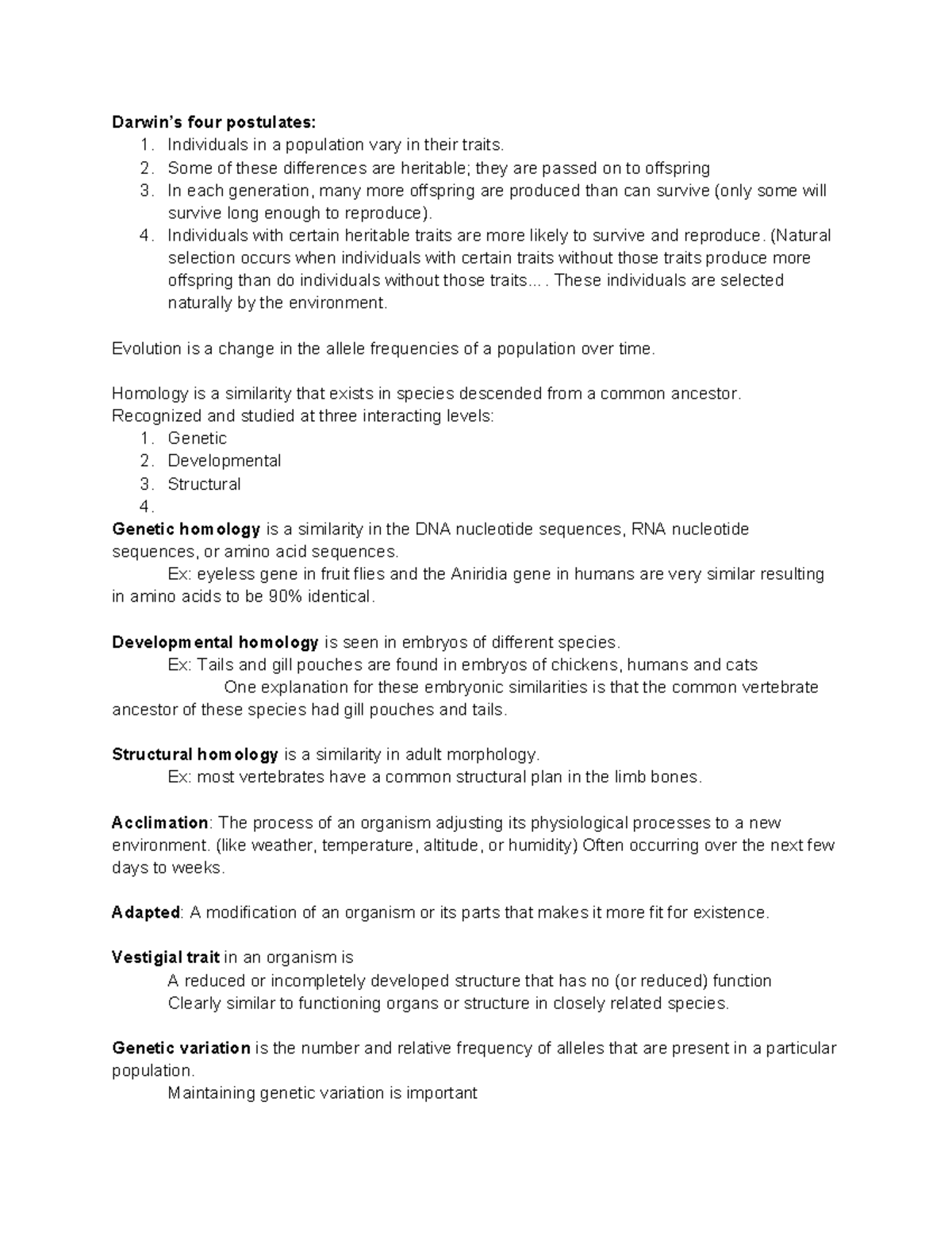 Study Guide for Final Exam: BIO 101 - Evolution and Natural Selection ...