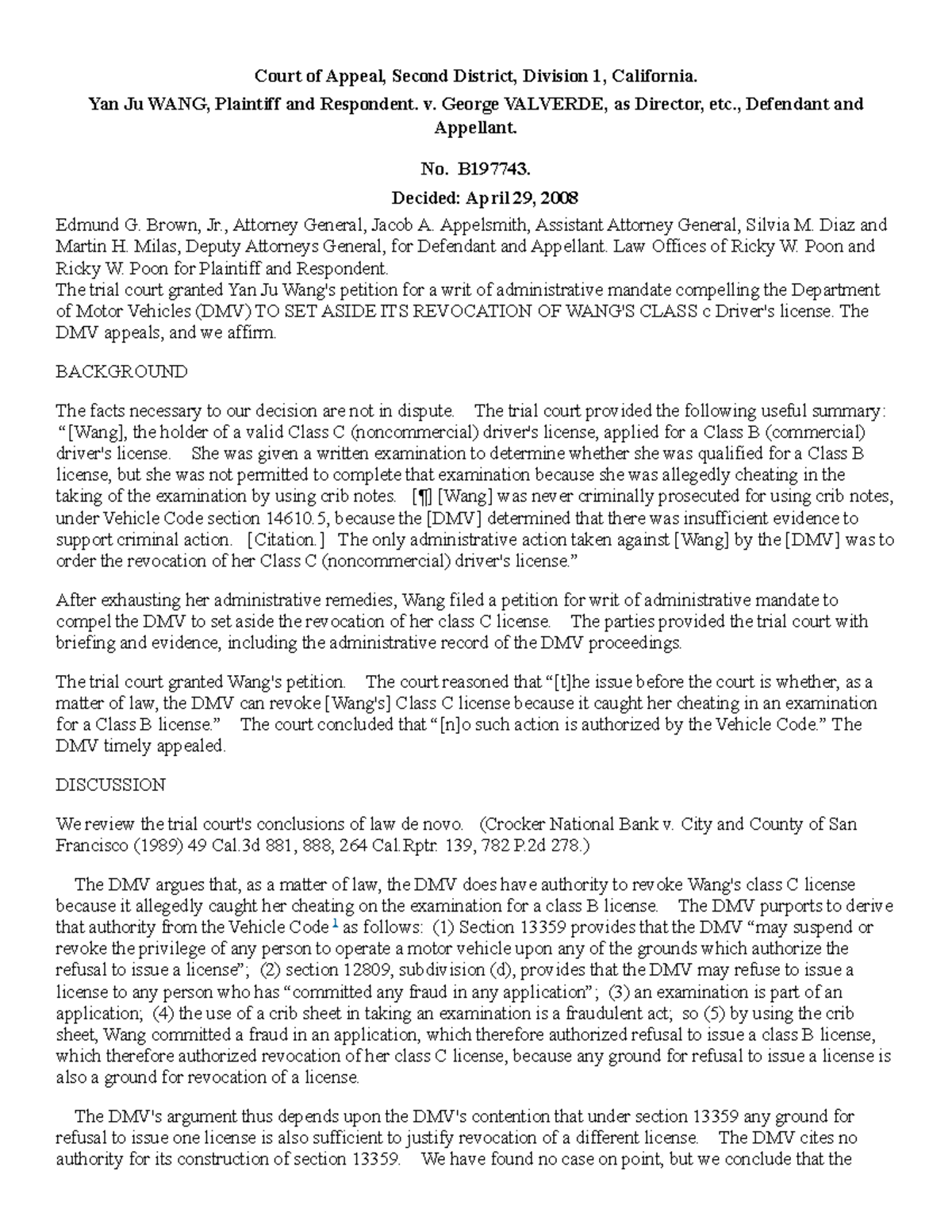 TT BLaw 3391 Case Study: Wang v. DMV License Revocation Appeal - Studocu