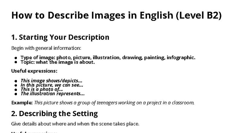 Describing Images in English (Level B2) - A Comprehensive Guide - Studocu