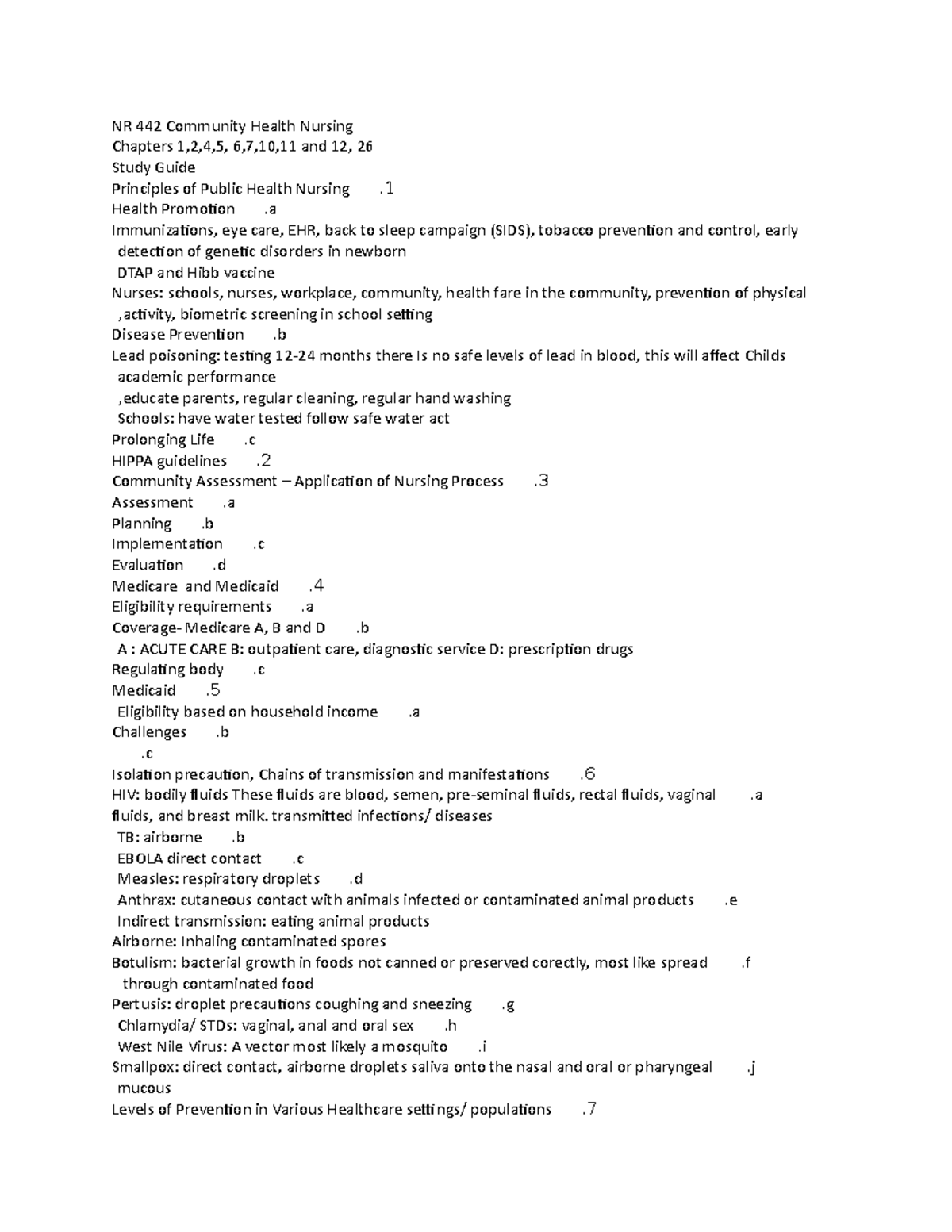 Word NR 442 Community Health Nursing Study Guide Exam one 2022 - NR 442 ...