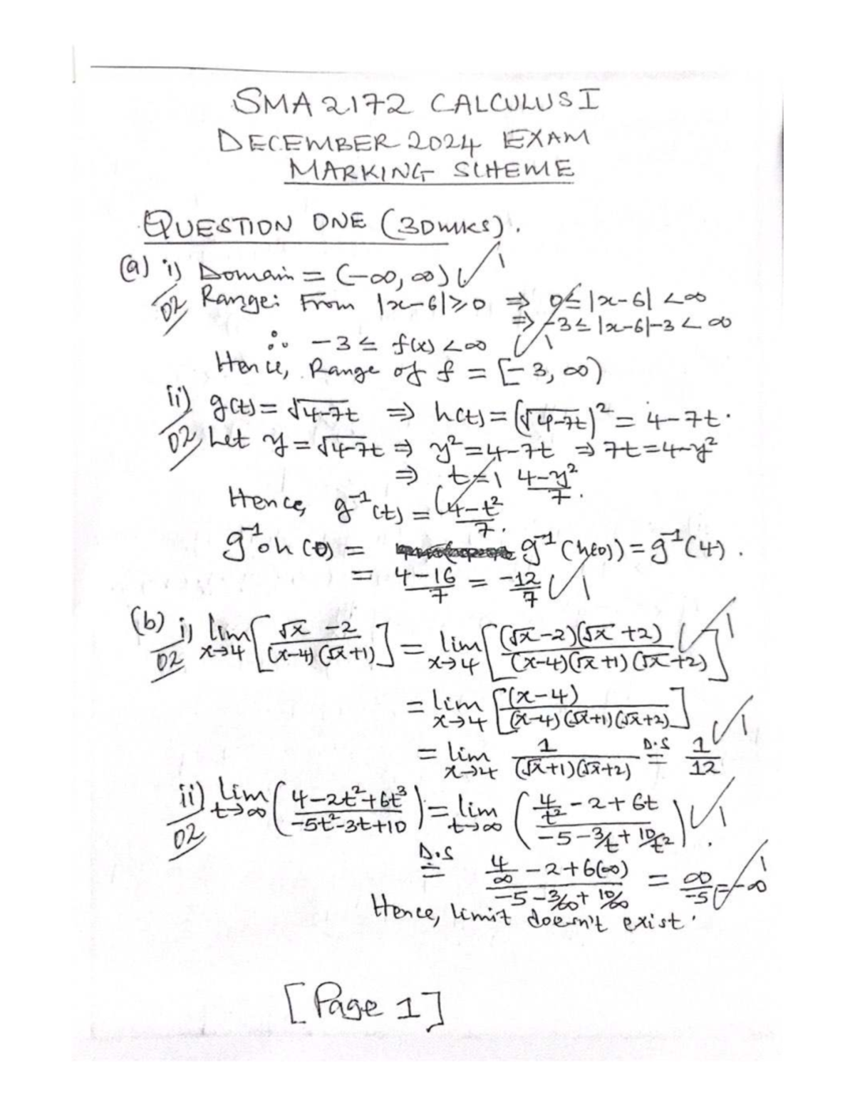 SMA2172 CALCULUS I DEC 2024 EXAM MARKING SCHEME - Studocu