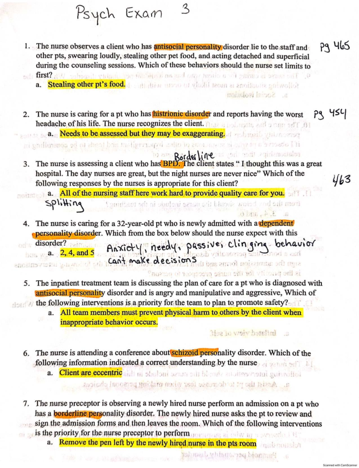 Psych Exam 3 Review: Key Concepts in Personality Disorders - Studocu