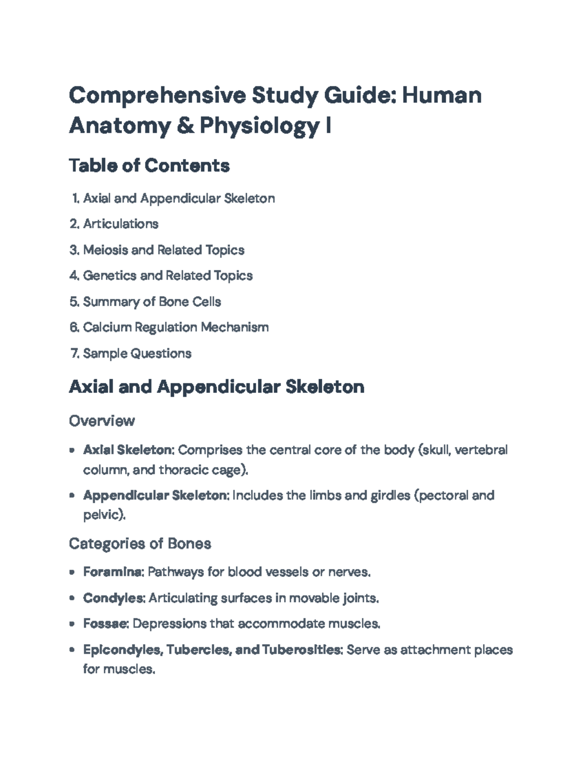 Comprehensive Study Guide for Human Anatomy & Physiology I (Exam Prep ...