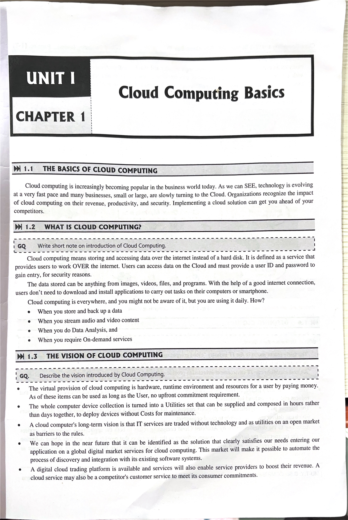 CCWS unit 1 lecture notes - UNIT I Cloud Computing Basics CHAPTER 1 IN ...