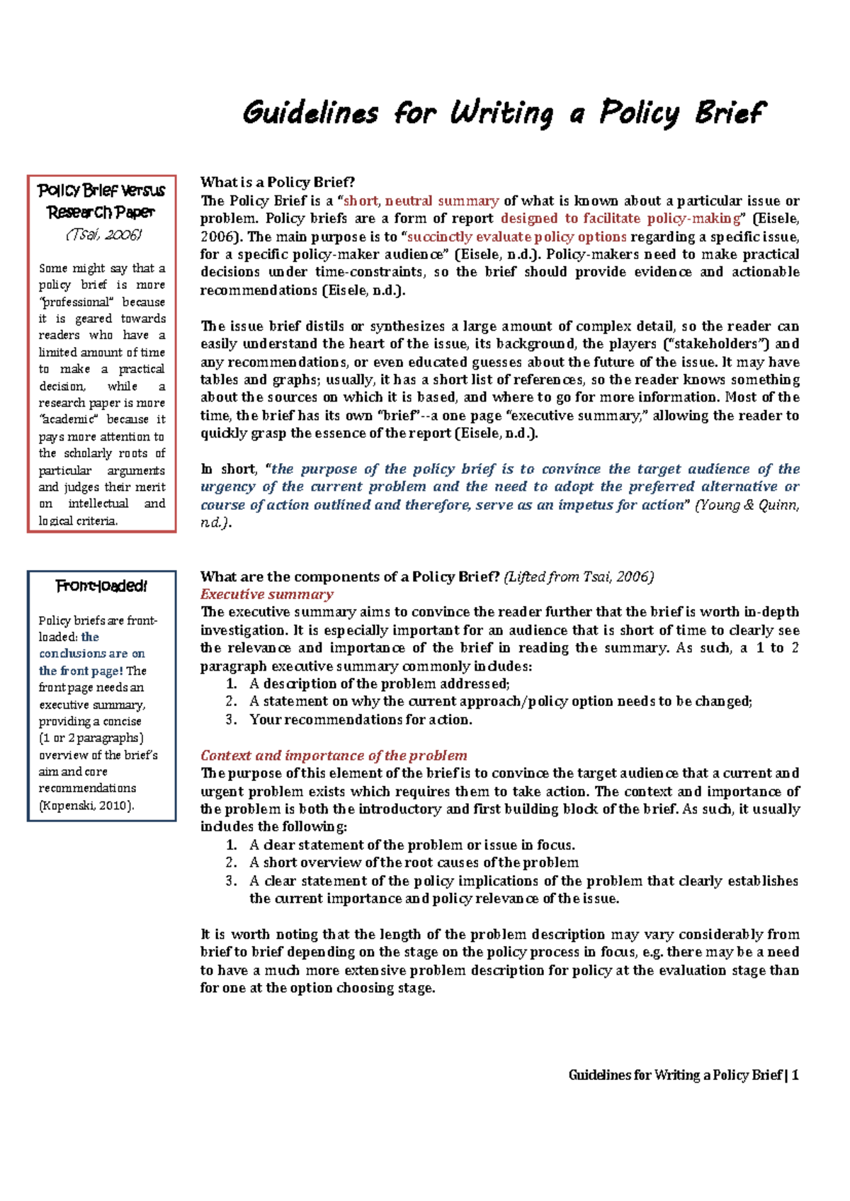 Guidelines for Writing a Policy Brief - Policy briefs are a form of ...