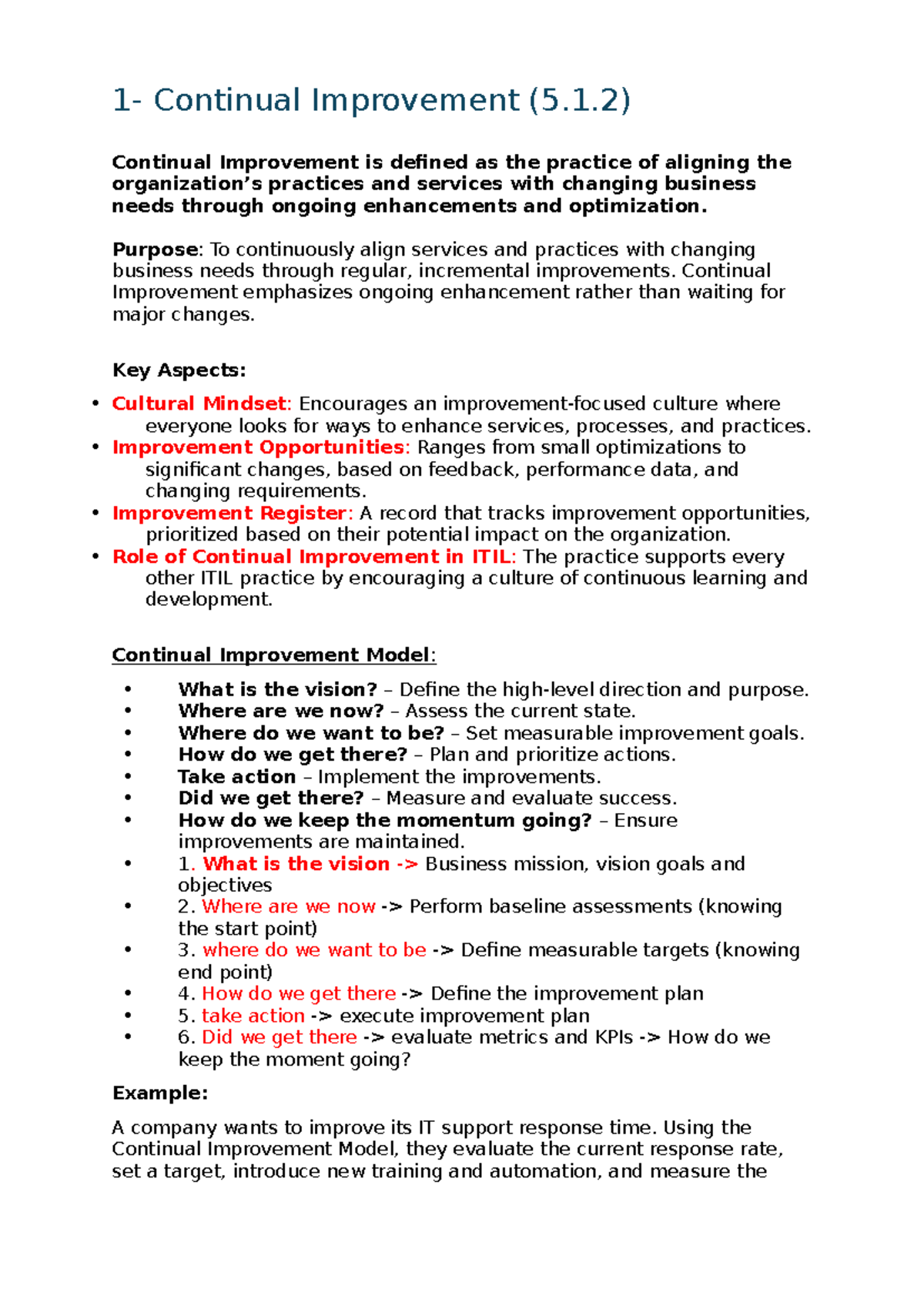 7 ITIL practices - ITIL notes - 1- Continual Improvement (5.1 ...