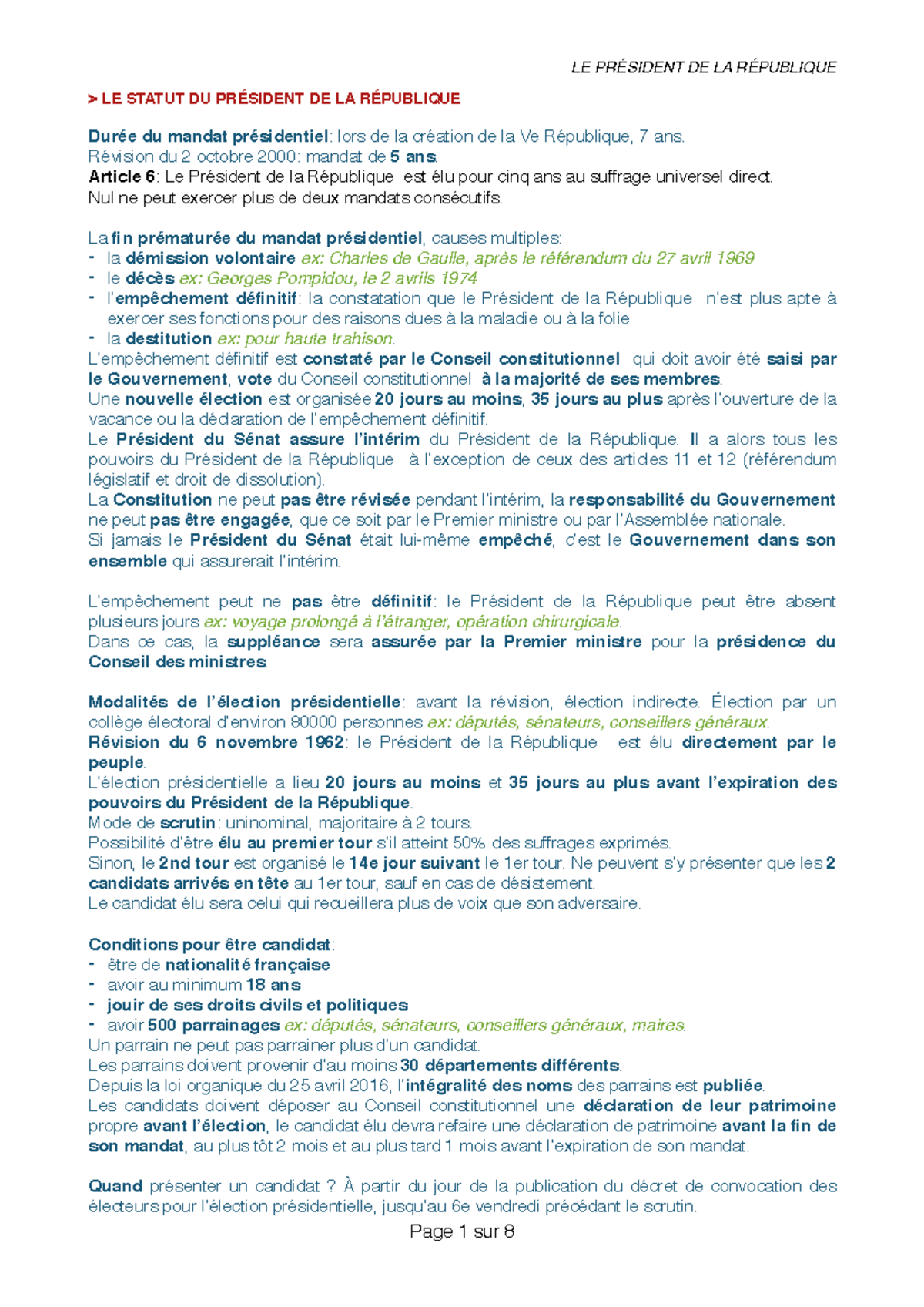 le Président de la République - LE DE LA LE STATUT DU DE LA du mandat ...