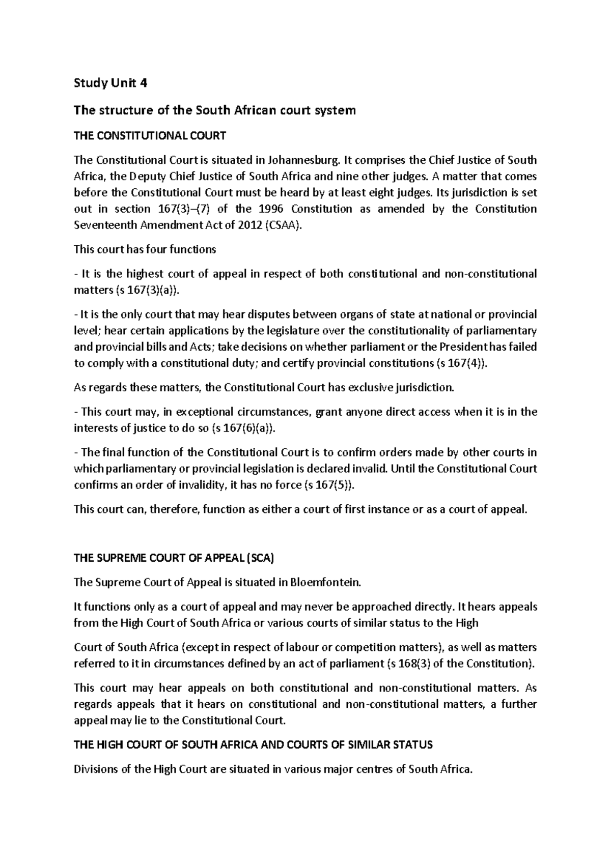 Study Unit 4 & 5 Summary: South African Court System & Jurisdiction ...
