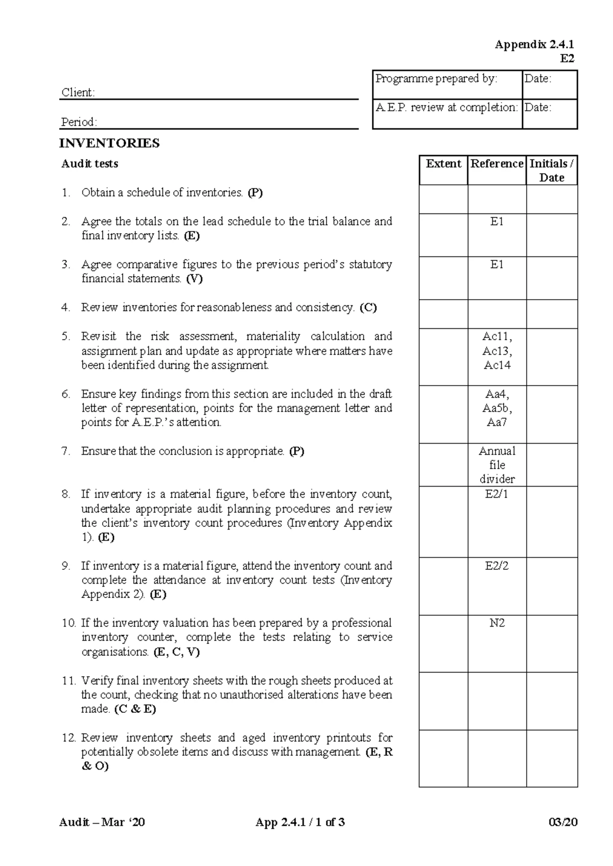 E2-3 Inventory Count Procedures - Audit Appendix 2.4.4 - Studocu