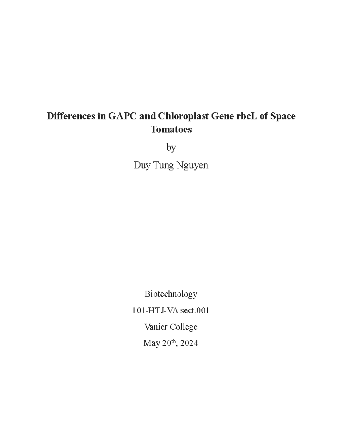 Differences in GAPC and rbcL Genes of Space Tomatoes (BIOT 001) - Studocu