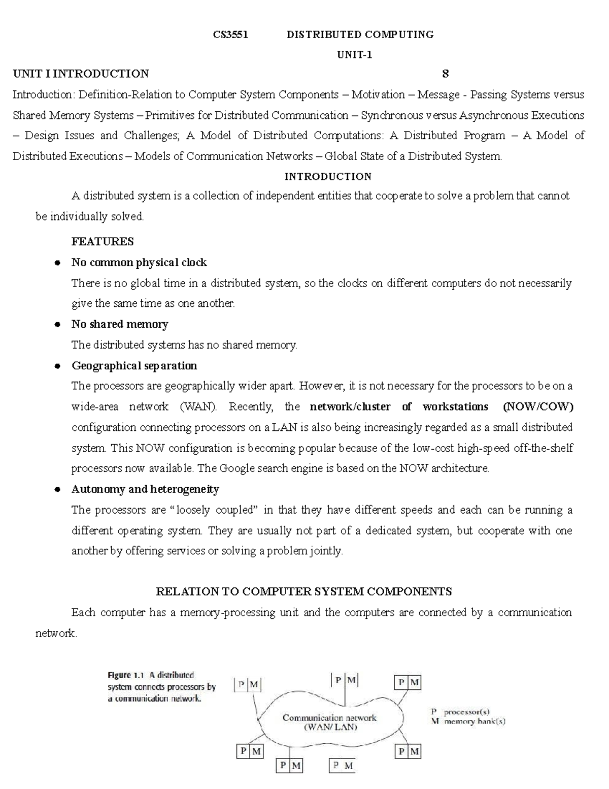 CS3551 Distributed Computing: Comprehensive Unit I Notes - Studocu
