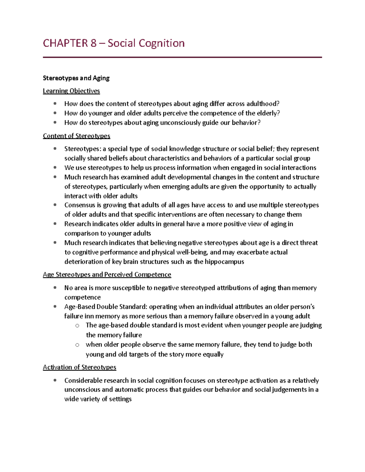 Chapter 8 - Social Cognition: Understanding Stereotypes and Aging - Studocu