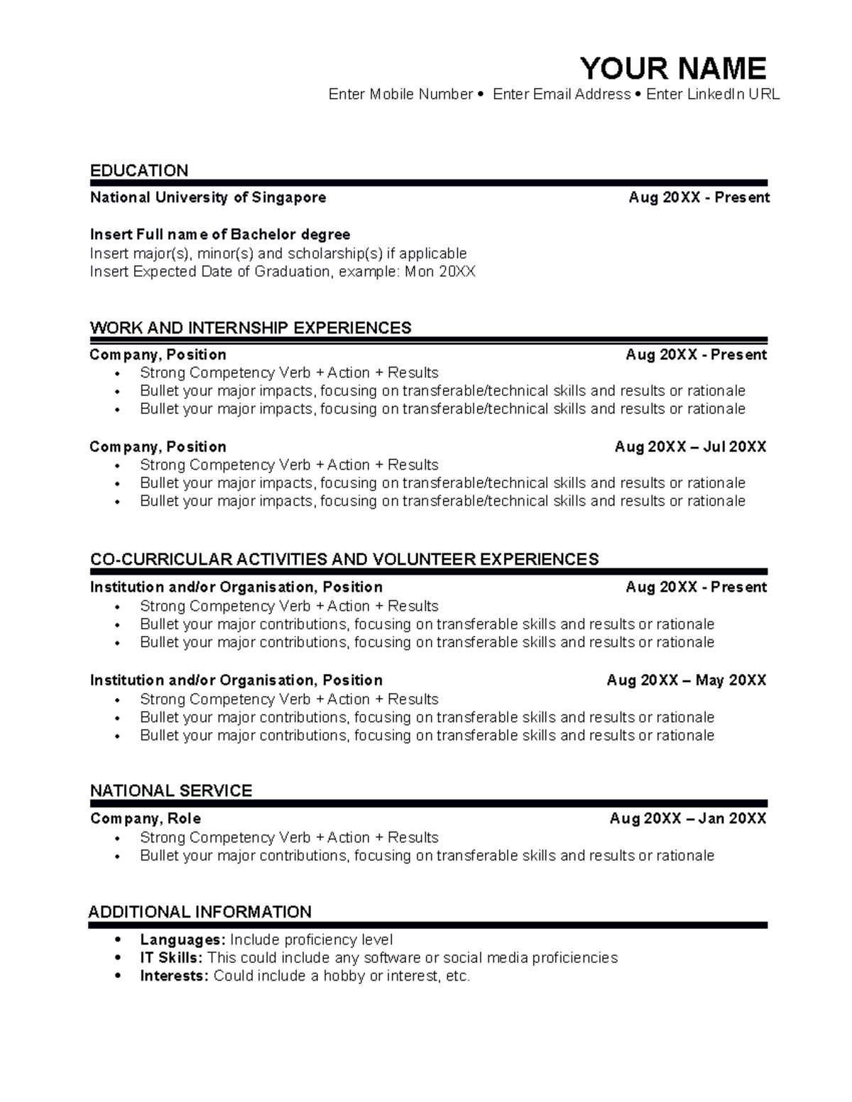 FASS Resume Template 2 - YOUR NAME Enter Mobile Number Enter Email ...