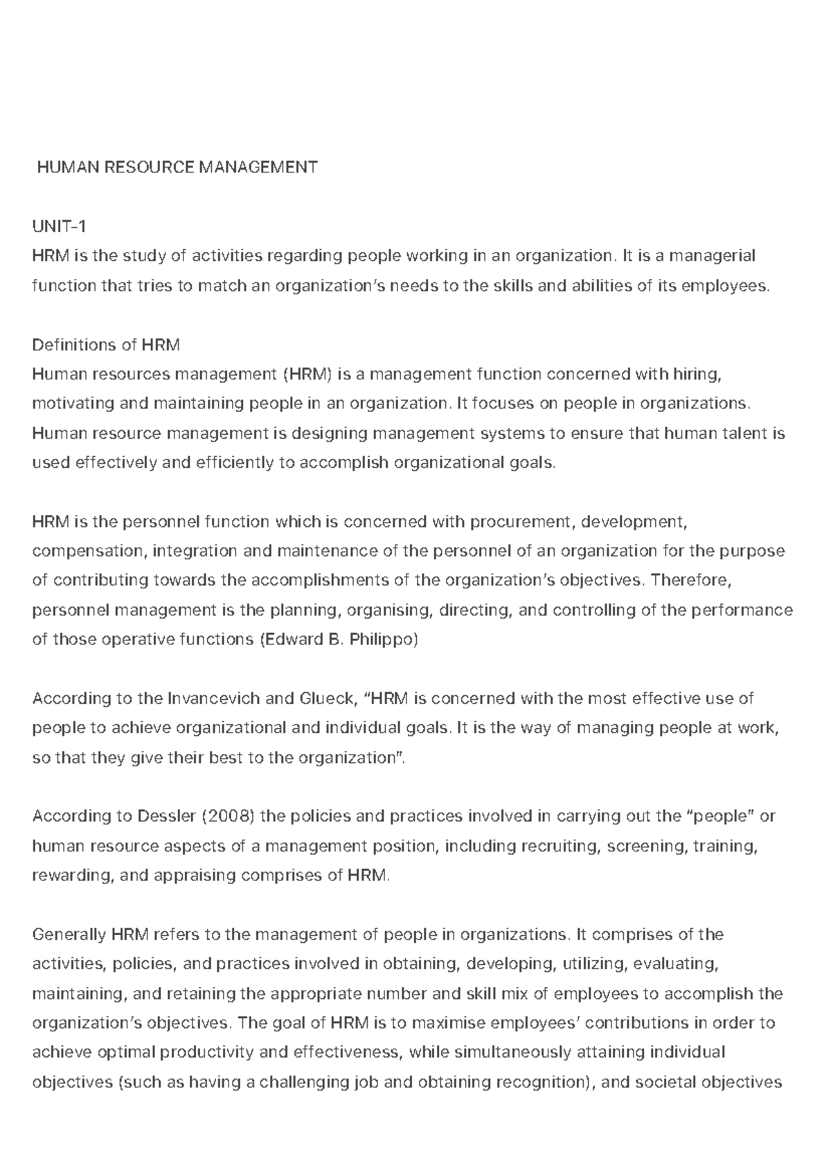 HRM 101: Comprehensive Overview of Human Resource Management - Studocu