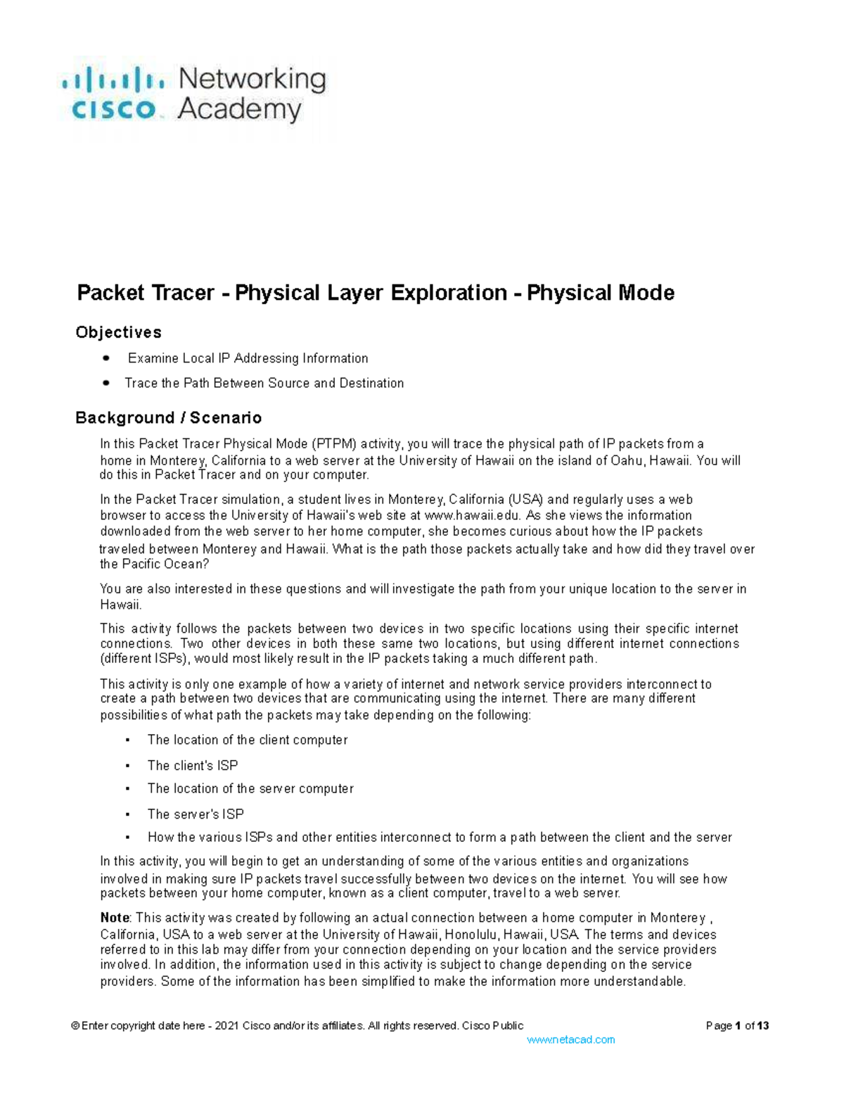 Packet Tracer Lab 4: Exploring Physical Layer Path from Monterey to ...