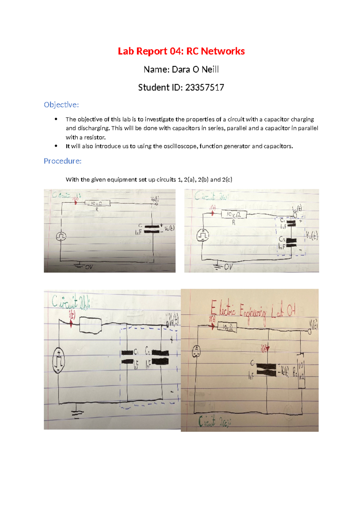 EE Lab Report 04: Investigating RC Networks and Capacitor Behavior ...