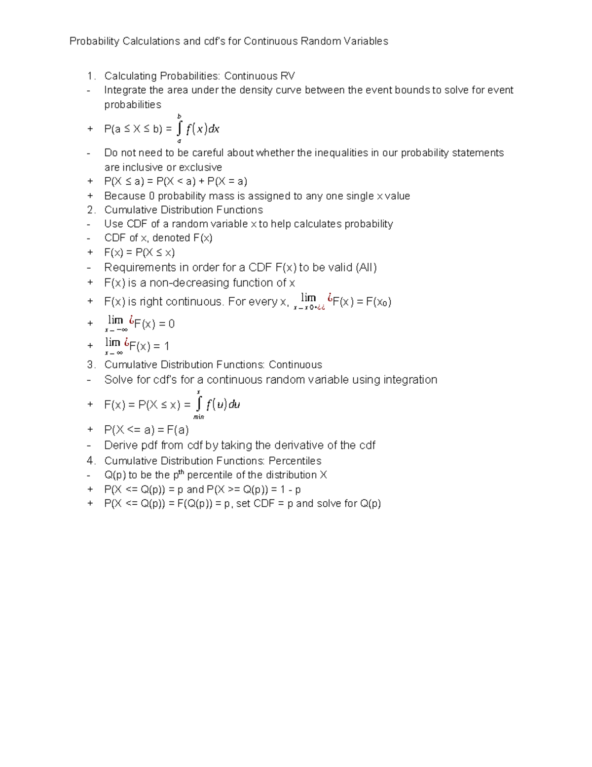 Probability Calculations and CDFs for Continuous RVs - Studocu