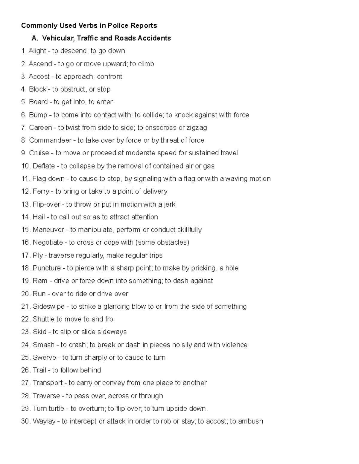 Essential Verbs in Police Reports for Traffic and Attack Incidents ...