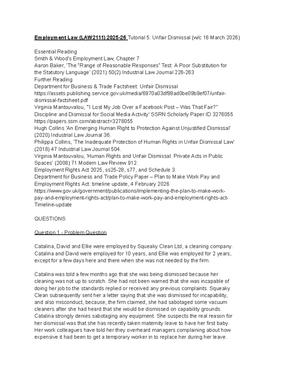 Employment Law Tutorial 5: Unfair Dismissal Analysis & Key Updates ...