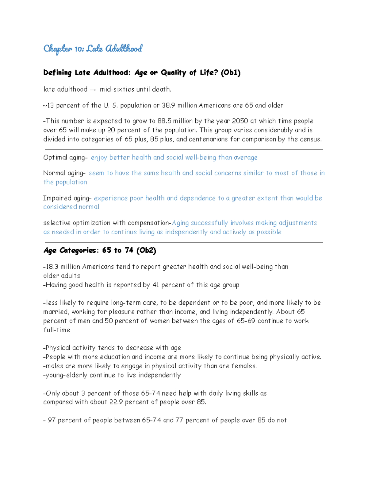 Psych 41: Chapter 10 Late Adulthood Overview and Insights - Studocu