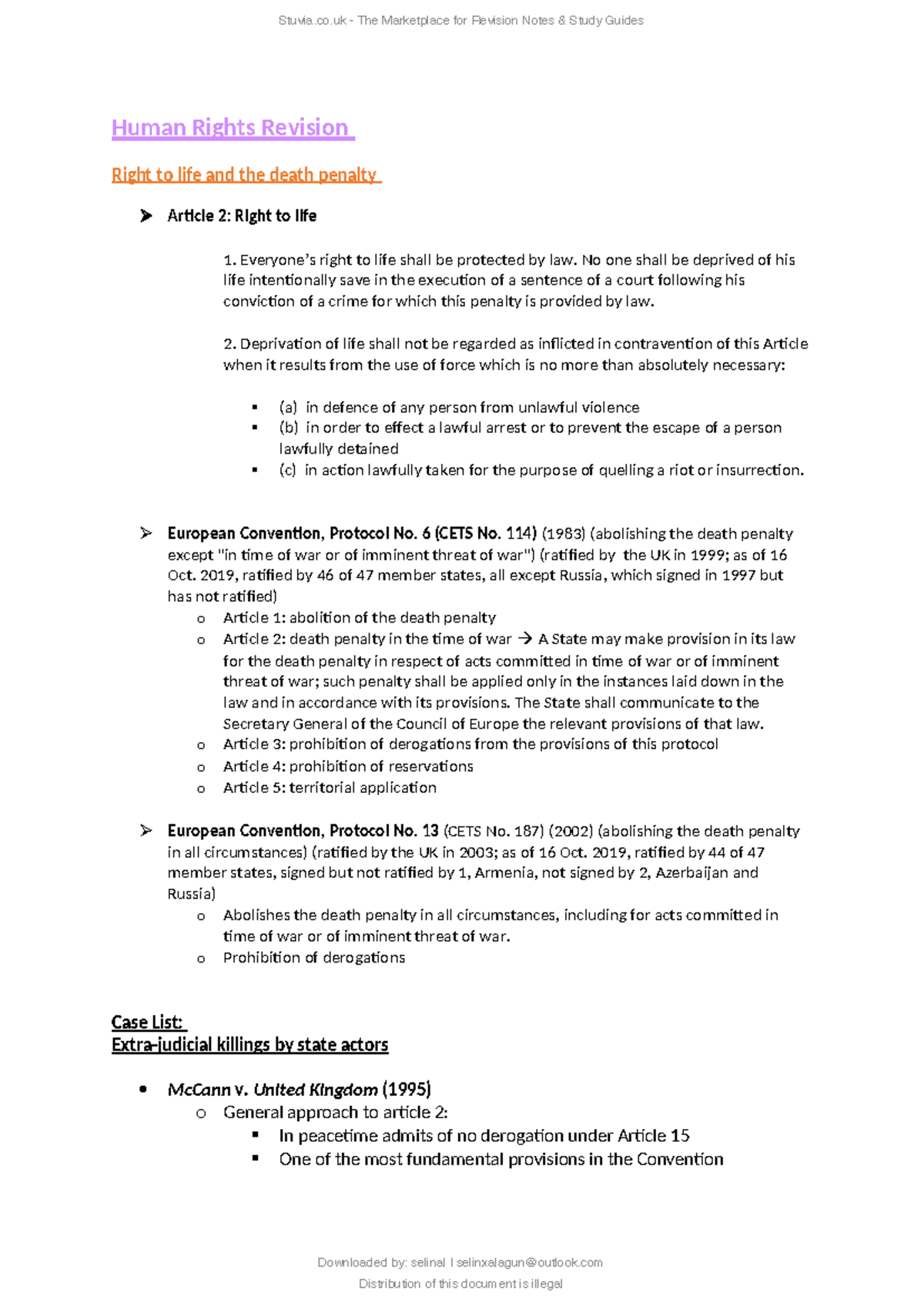 Human Rights Law Revision Notes (Legal Studies) - Studocu