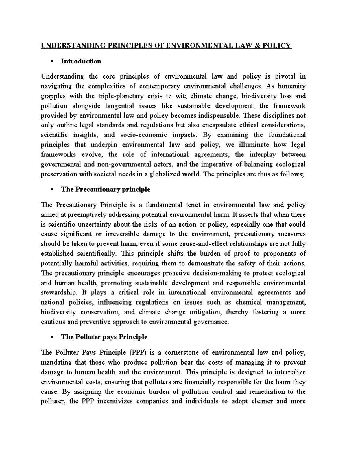 ENVIRONMENTAL LAW PRINCIPLES & JUDICIAL REMEDIES (ENV 101) - Studocu