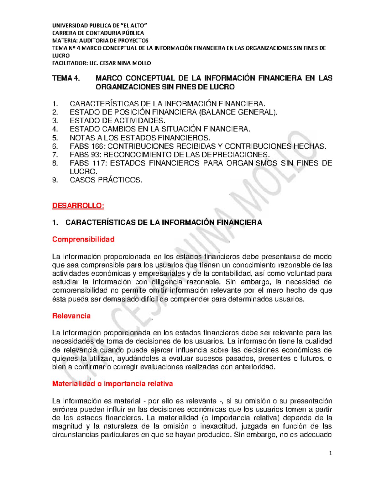 TEMA 4: Marco Conceptual de la Información Financiera en ONGs - AUD 201 - Document Preview