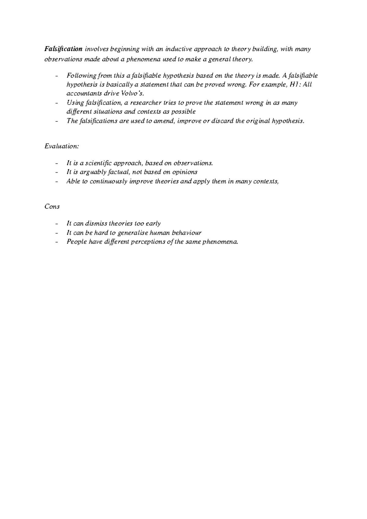 Short answer questions with solutions - Falsification involves ...