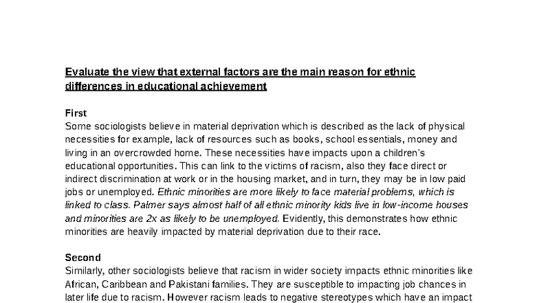 External Factors Influencing Ethnic Differences in Education ...