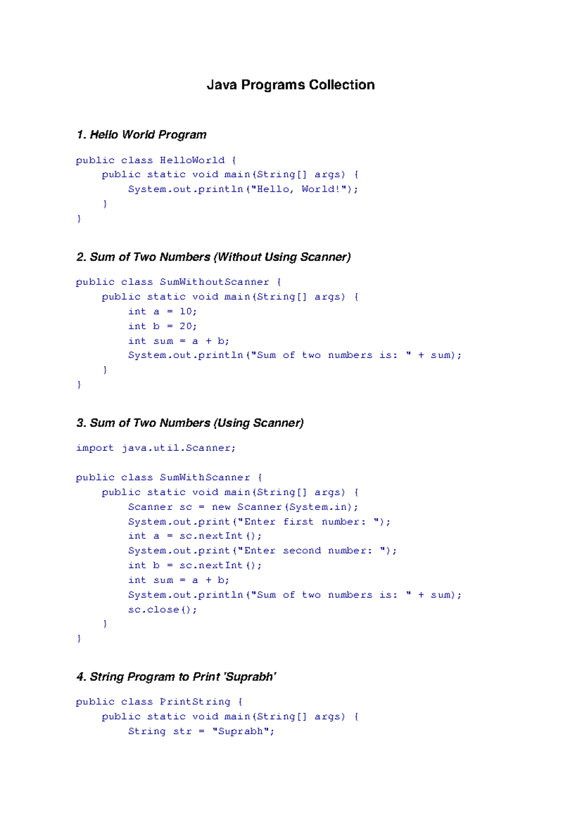 Java Programs - .... . - Java Programs Collection 1. Hello World ...