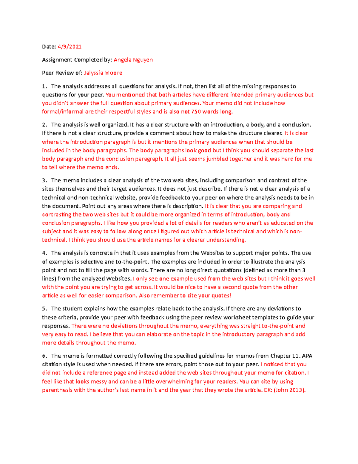 Peer Review of Audience Analysis for COM 101 Assignment - Studocu