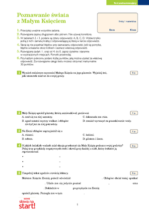 Nowe słowa na start - Klasa 5 - Dział 3 - Test - Grupa A | strona 1 z 4