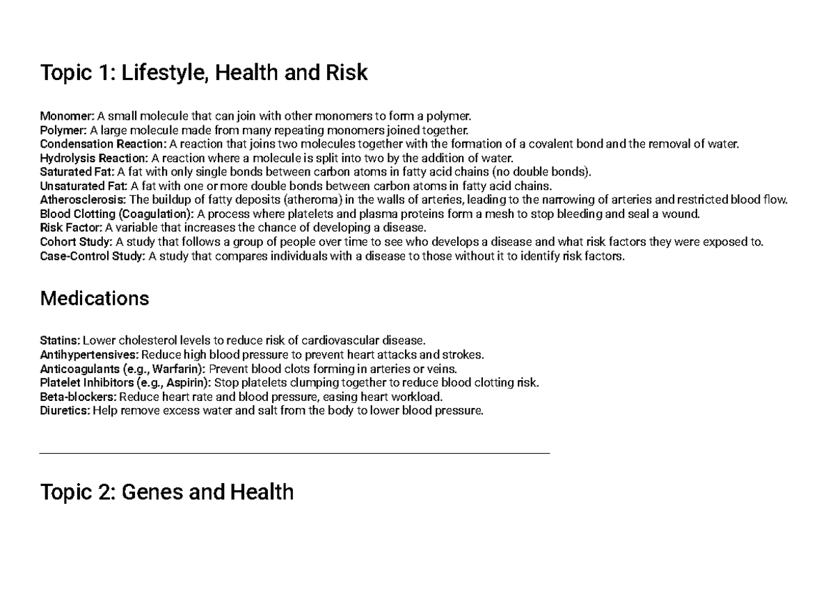 Health and Risk Definitions: Lifestyle, Genes, and Medications - Studocu