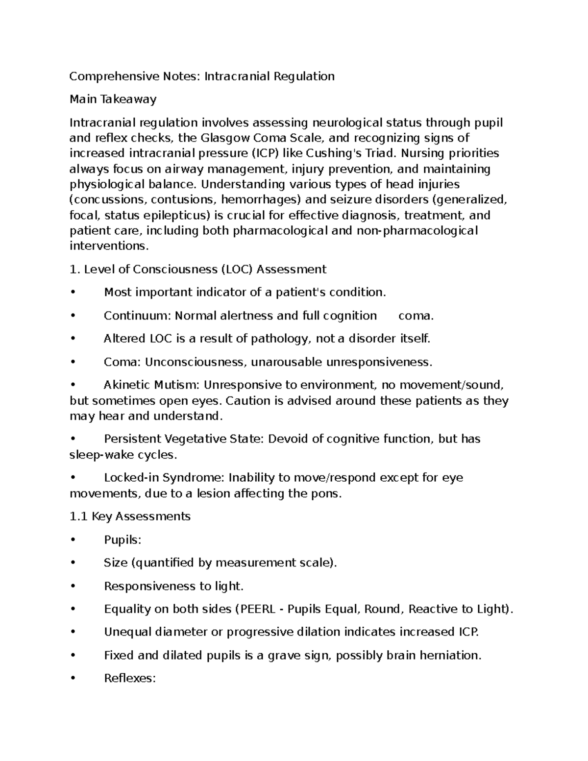 Comprehensive Notes: ICP, Head Injury & Seizure Management (NUR 301 ...