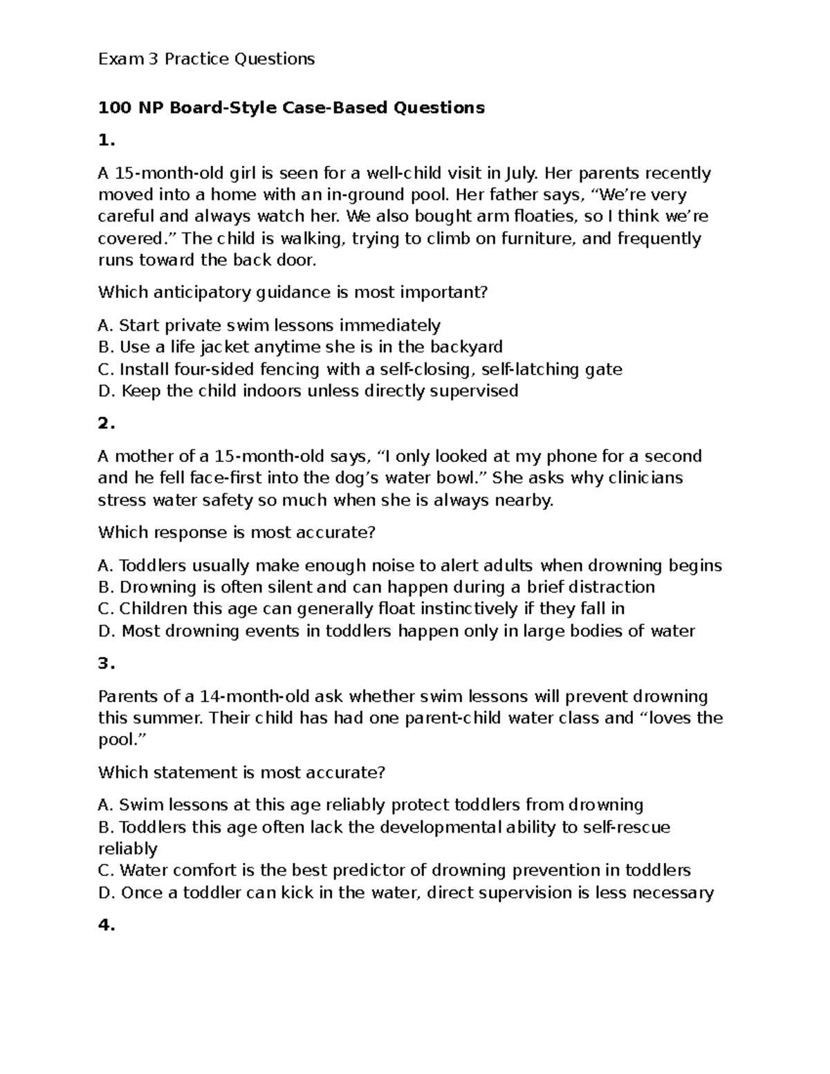 Exam 3 Practice Questions for Pediatric Nursing (100 NP Questions ...