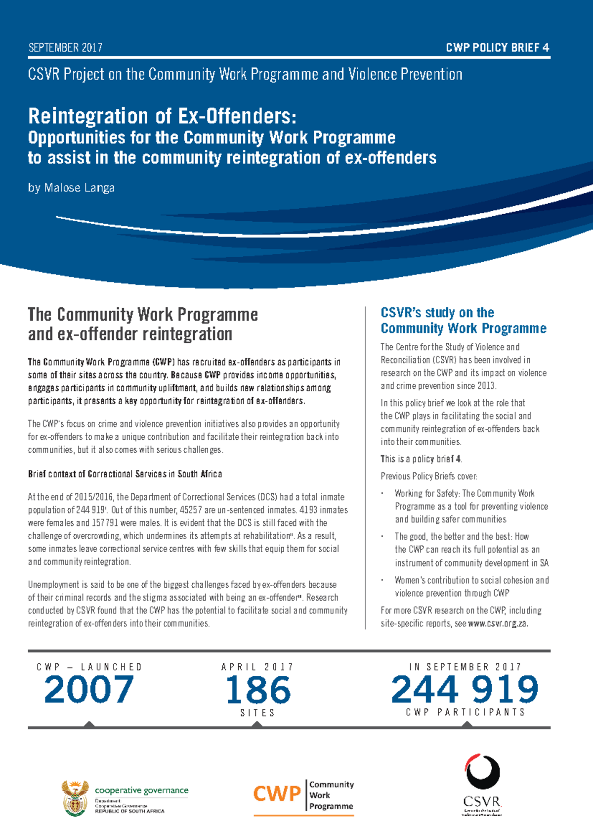 CWP Policy Brief 4: Reintegration of Ex-Offenders through Community ...