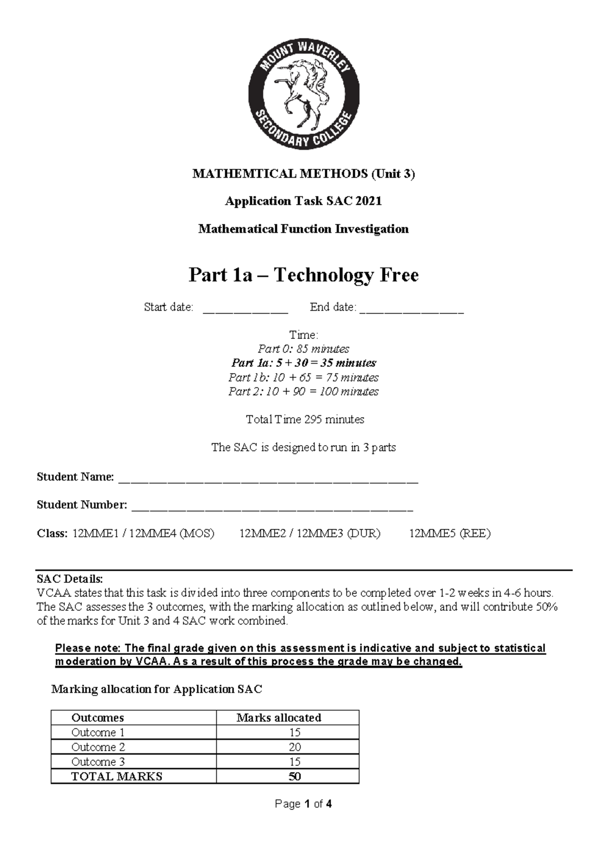 2021 MATHEMATICAL METHODS (Unit 3) SAC 1: Mathematical Function ...