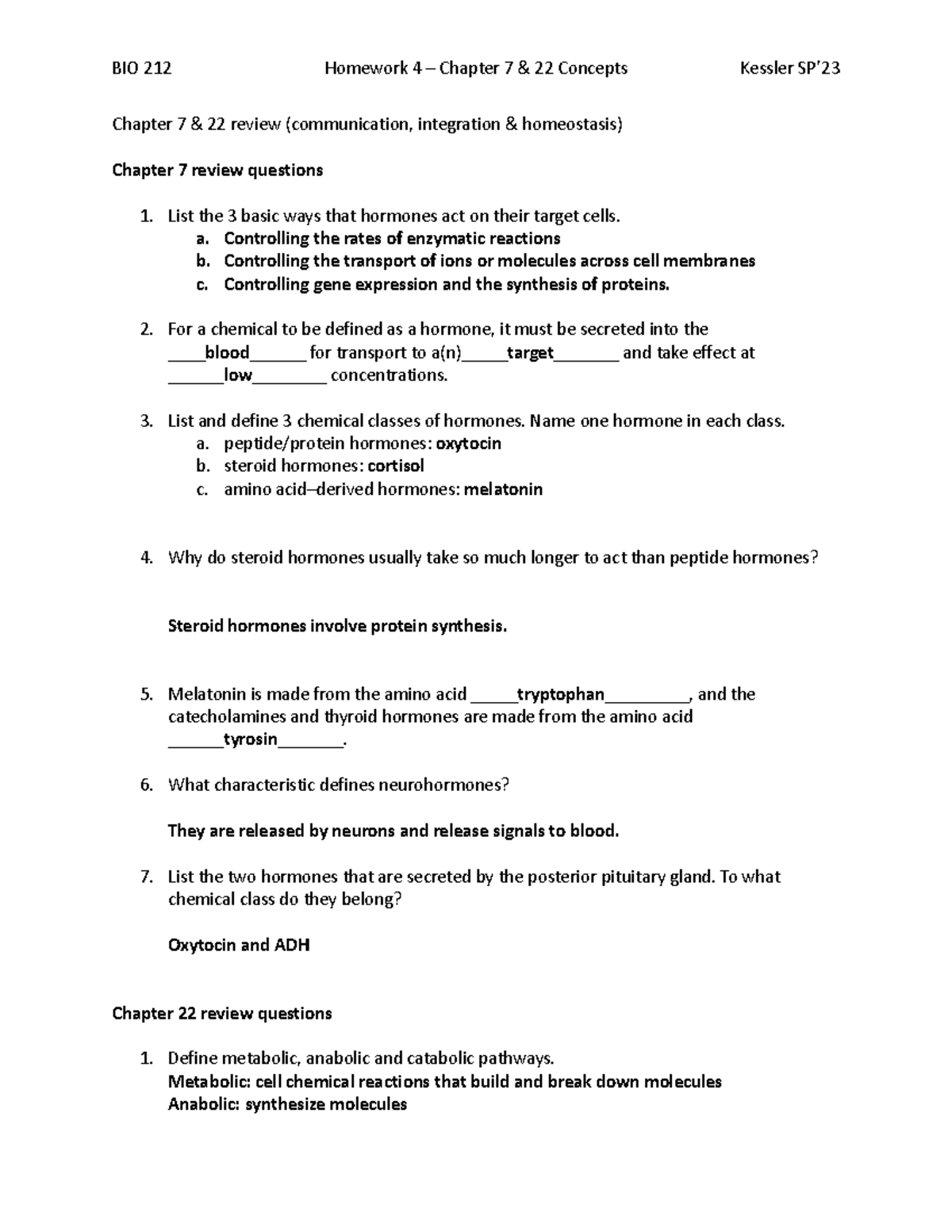 Homework 4 - BIO 212 Homework 4 – Chapter 7 & 22 Concepts Kessler SP ...
