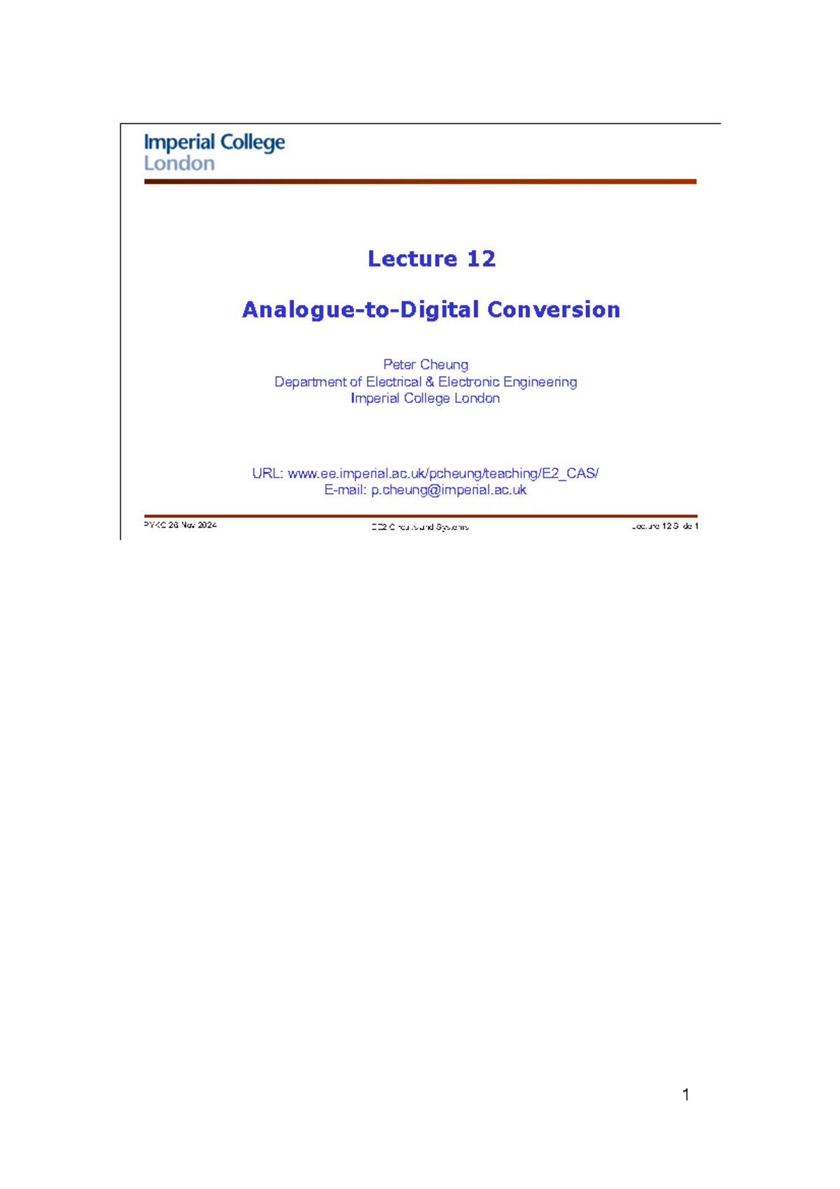 EE2 Circuits and Systems Final Exam Notes: Analog-to-Digital Conversion ...