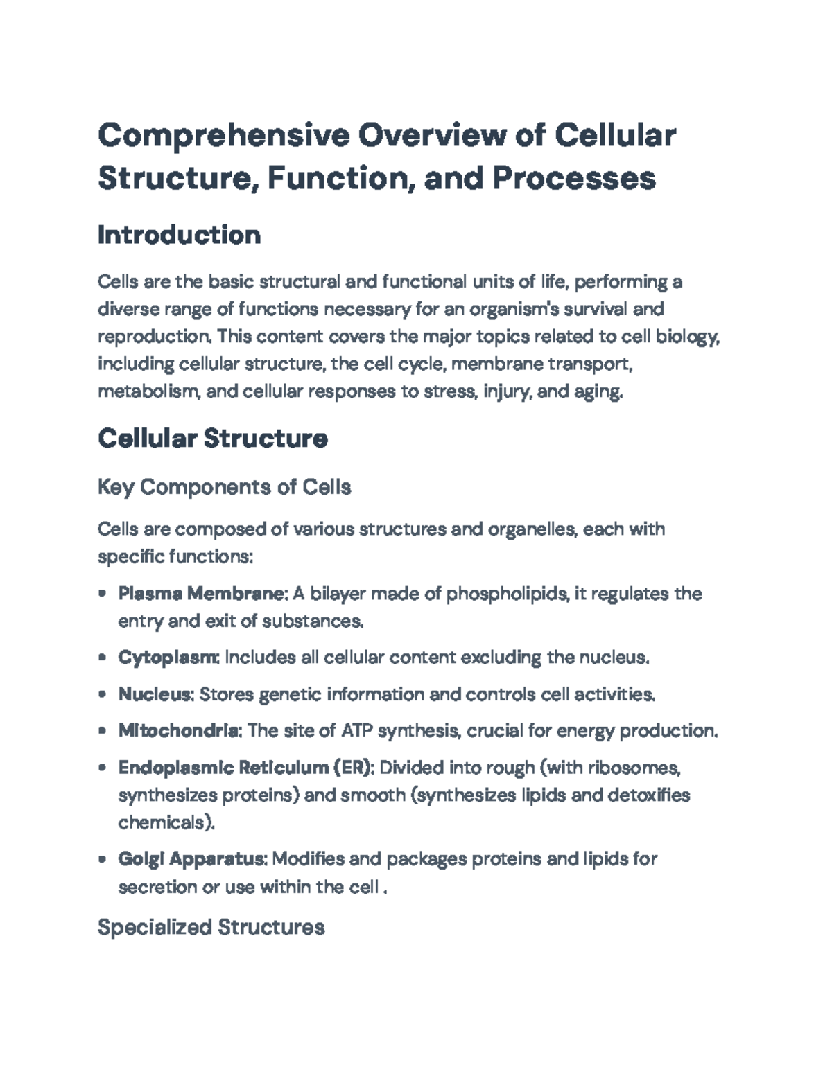 Cell Biology Overview: Structure, Function, and Cellular Processes ...