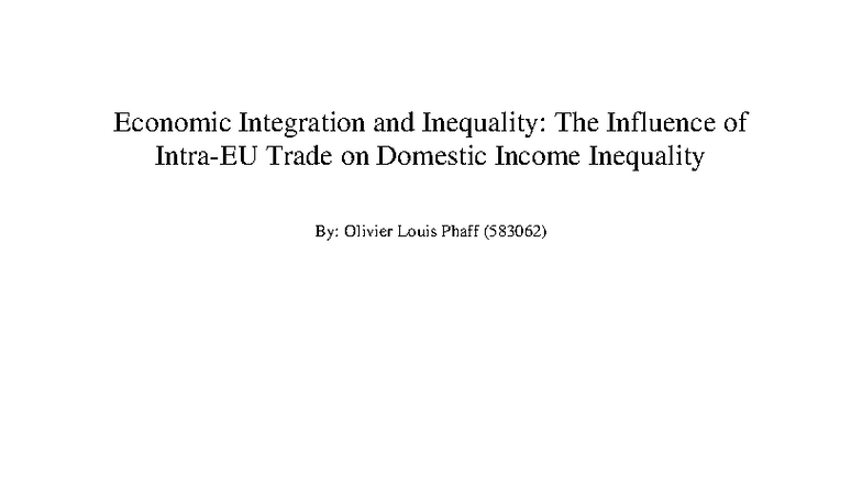 Economic Integration and Income Inequality: A Study on Trade Effects ...