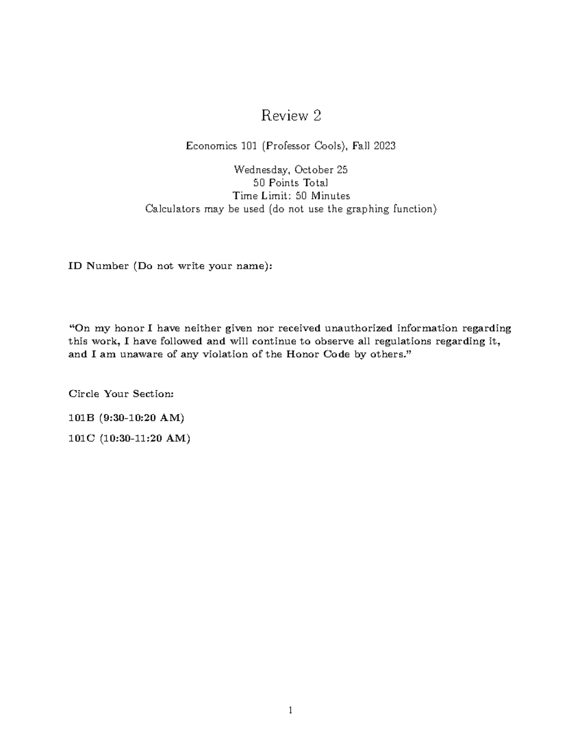 Review 2 Economics 101 - Midterm Exam Guide (Fall 2023) - Studocu