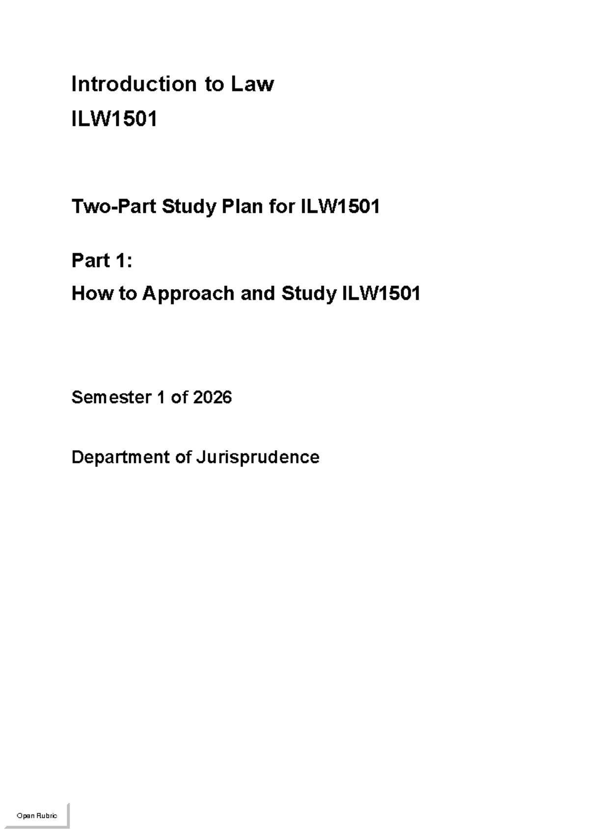 Two-Part Study Plan for ILW1501: Part 1 Guidelines - Studocu