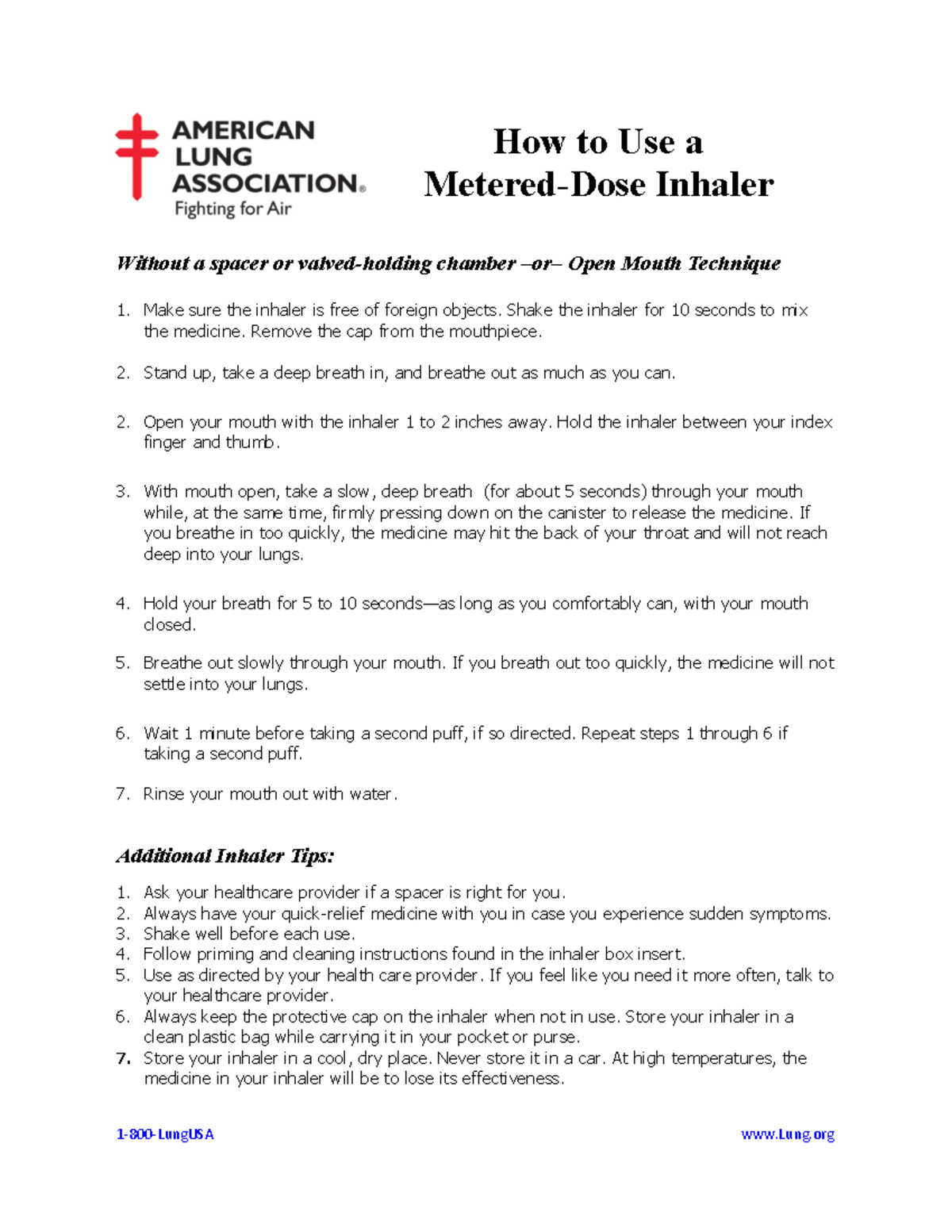 Nursing MDI Technique Instructions Without Spacer or Chamber - Studocu