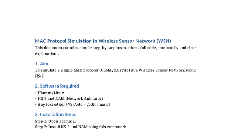 MAC Protocol Simulation Guide for WSN (Final Exam) - Studocu