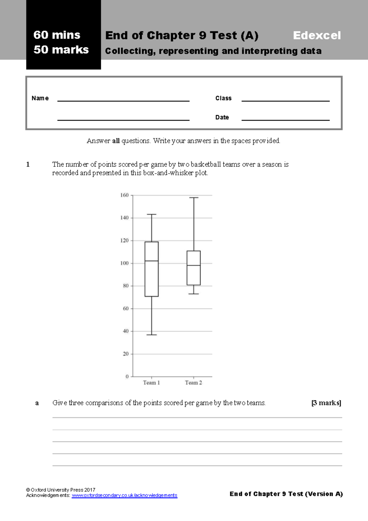End of Chapter 9 Test (A) Edexcel: Data Interpretation Practice - Studocu