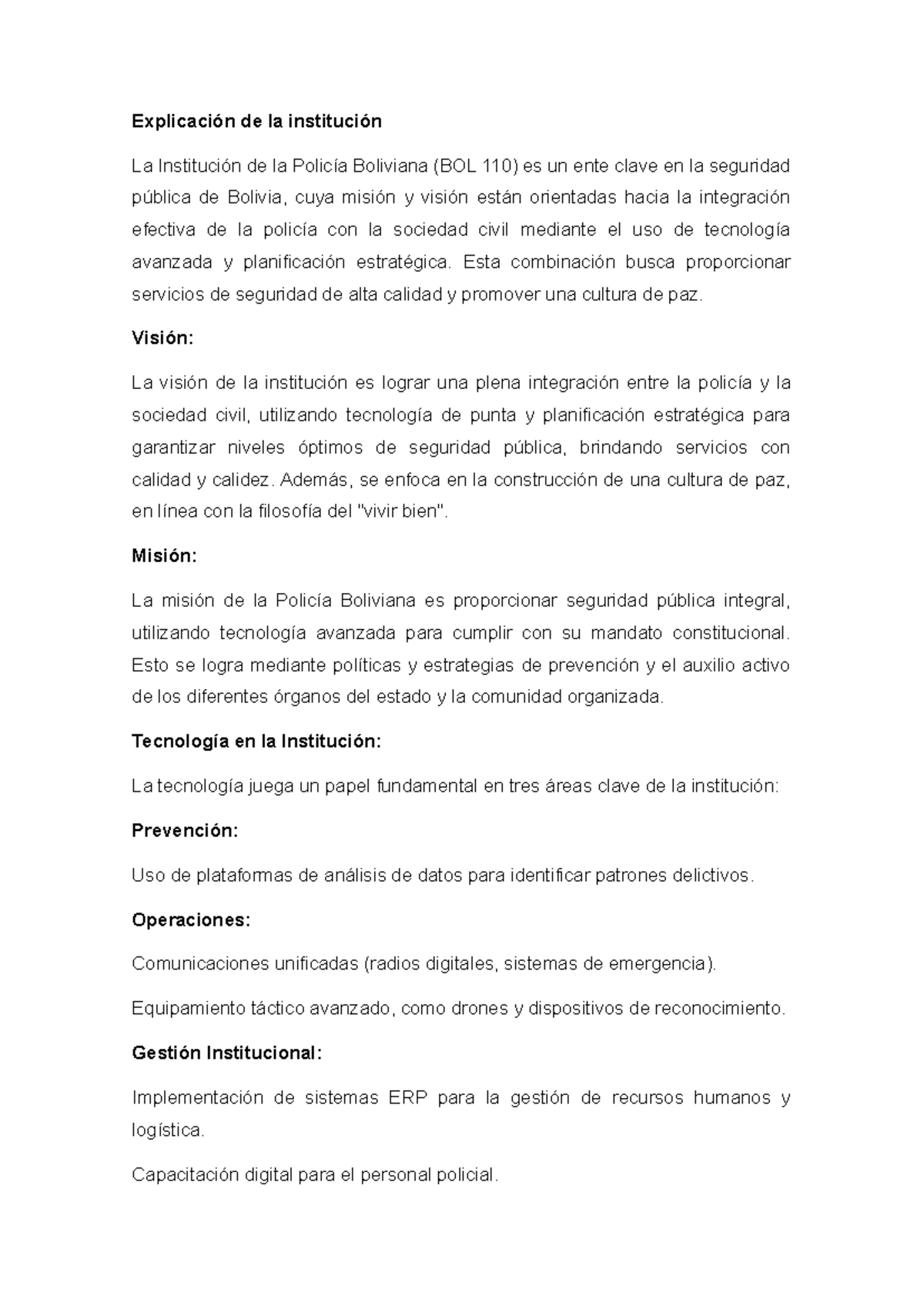 Análisis Estratégico de la Policía Boliviana (BOL 110) y su Tecnología - Document Preview